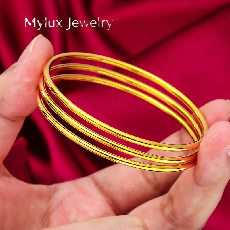 

Mylux Jewelry 2.8mm Three-Life Bracelet for Women, 24K Gold, AU999 | Polished triple rings, 2.8mm sleek band for daily elegance.