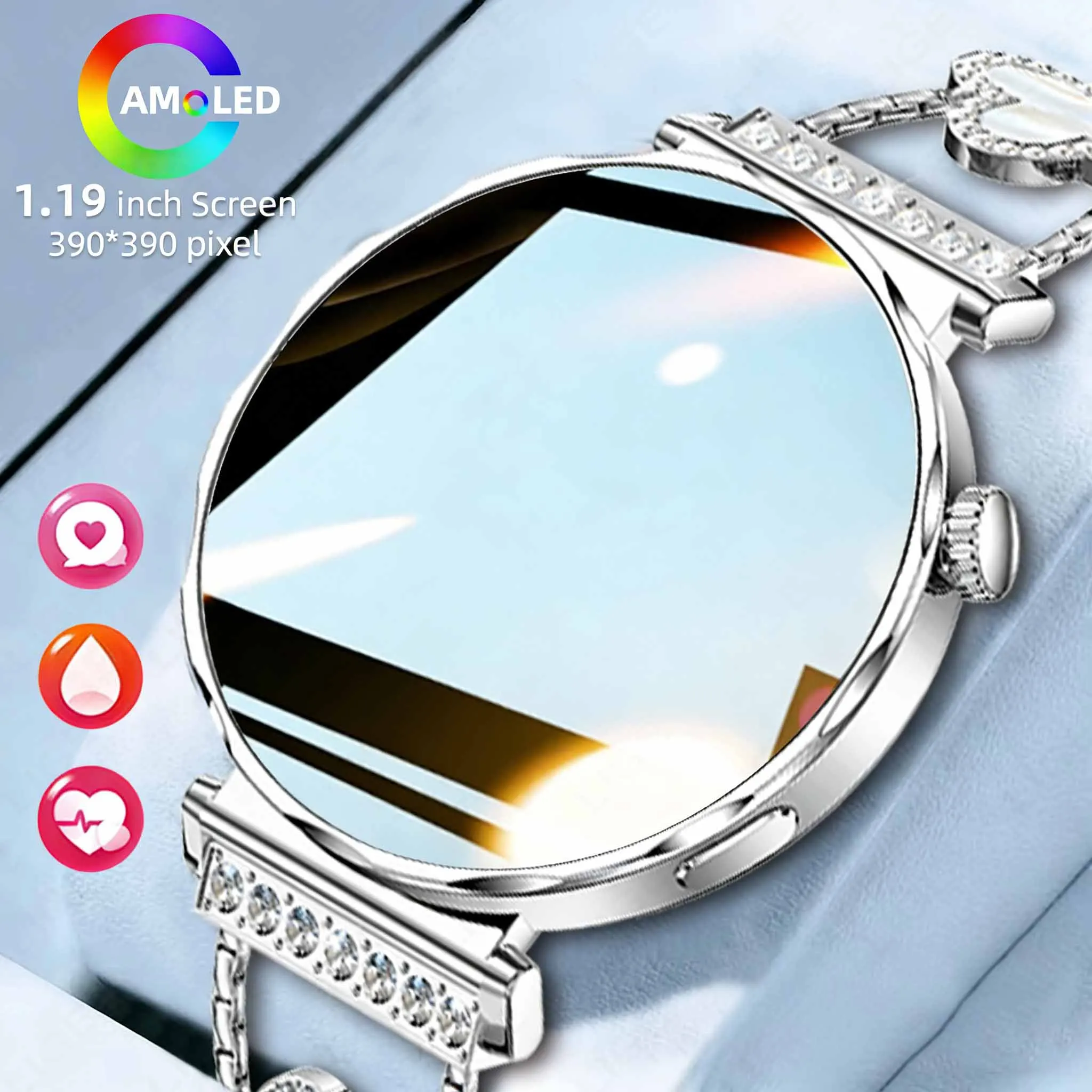 LIGE Fashion Women's Smart Watch Ultra Thin 1.19‘’ AMOLED HD Display Diamond Bracelet Bluetooth Call Heart Rate Monitor Watches