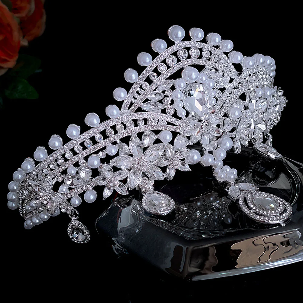 

Pearl Rhinestone Crown Headb Women Princess Wedding Birthday Bridal Tiara Imitation Pearls Hair Accessory Styling
