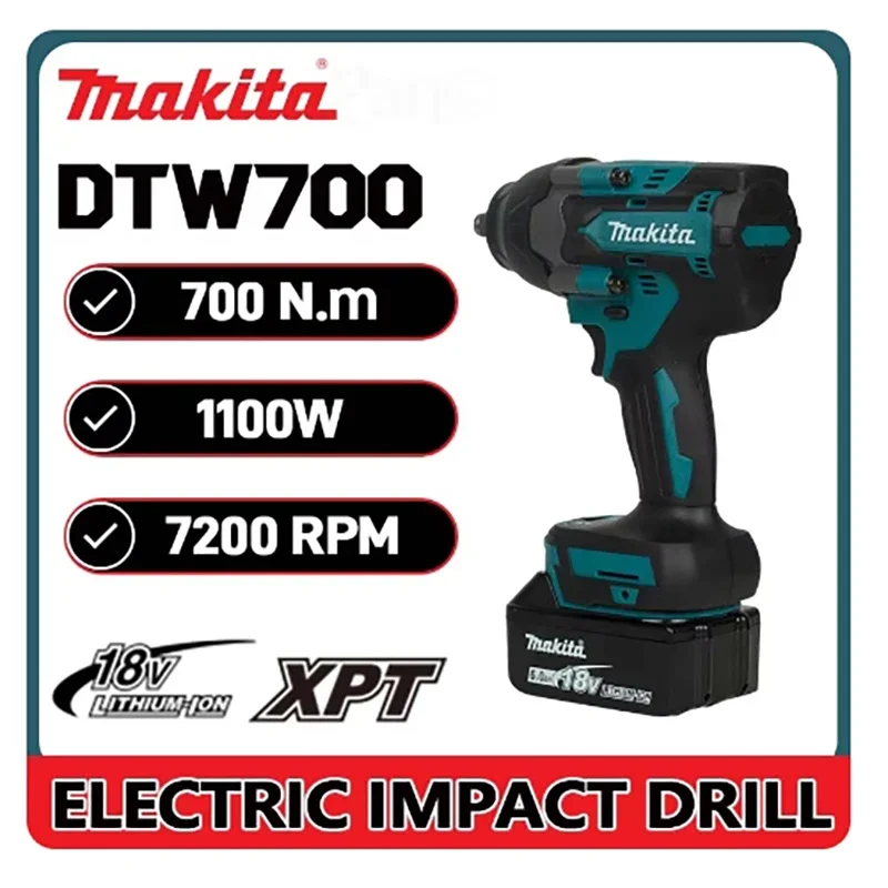 

Makita Electric Wrench DTW700 Brushless functional Rechargeable 18V Lithium Battery Auto Repair High Torque Impact Wrench