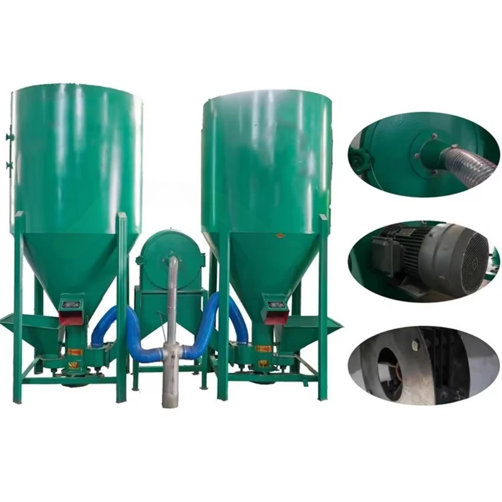 Vertical Fish Feed Making Processing Machines Chicken Feed Mixer Grinder Machine Animal Cattle Feed Mixer and Crusher
