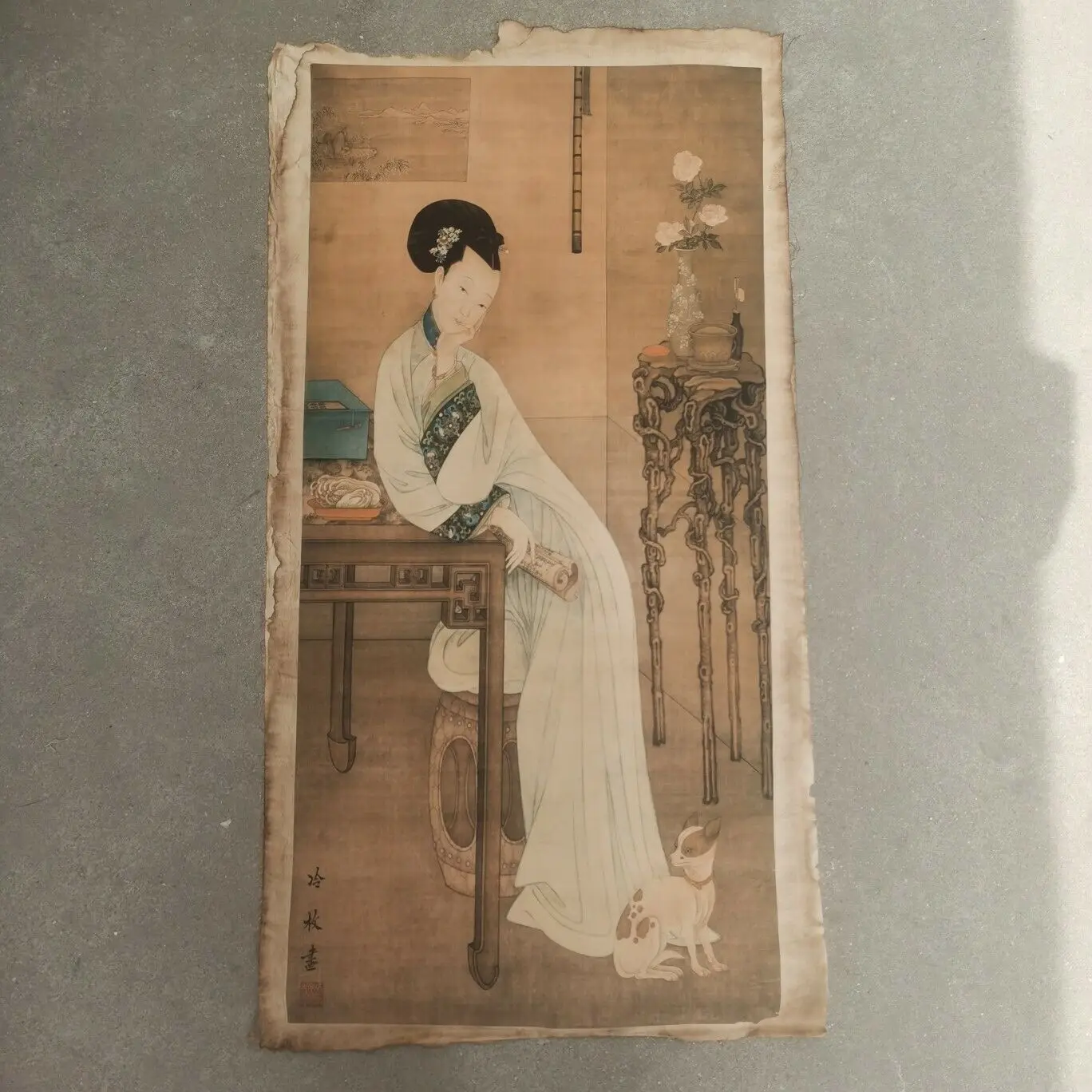 

Chinese old Rice Paper Picture Leng Mei's paintings of ladies Painting