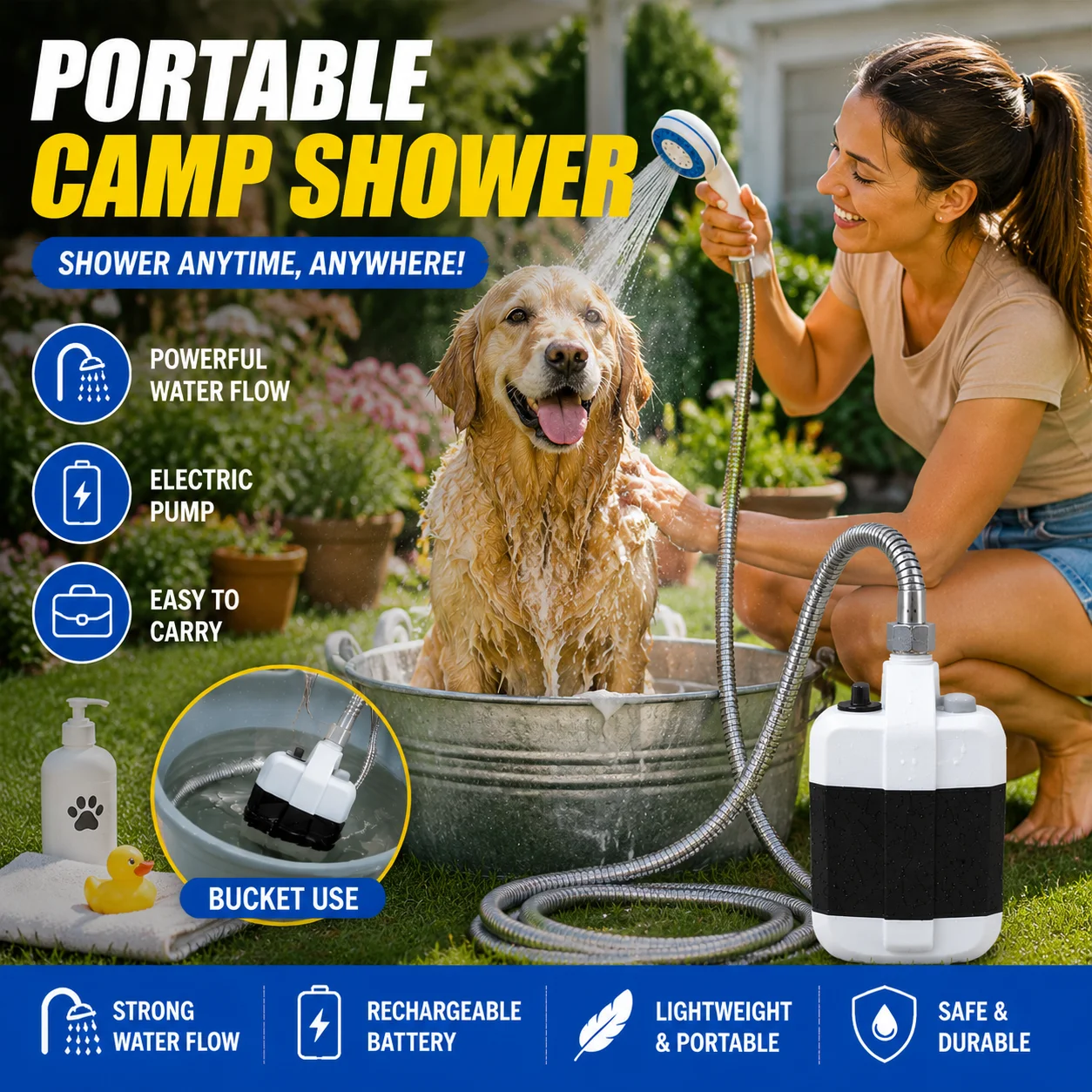 Camping Cooking Accessories - USB Charging Outdoor Camp Shower Set