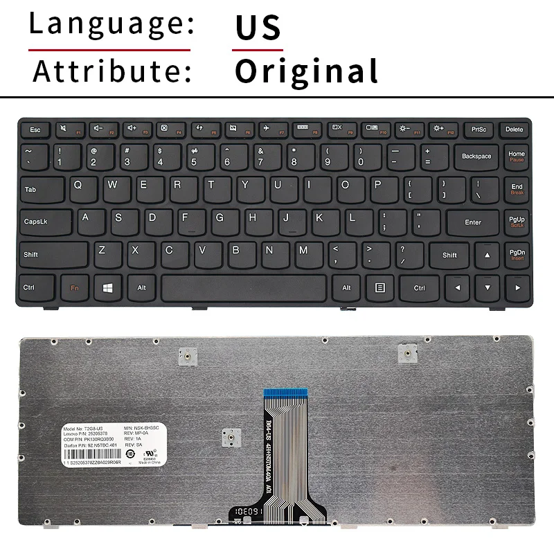 Teclado do portátil para lenovo ideapad g400 g405 g410 25212032 mp-12p73us-686, cor preta