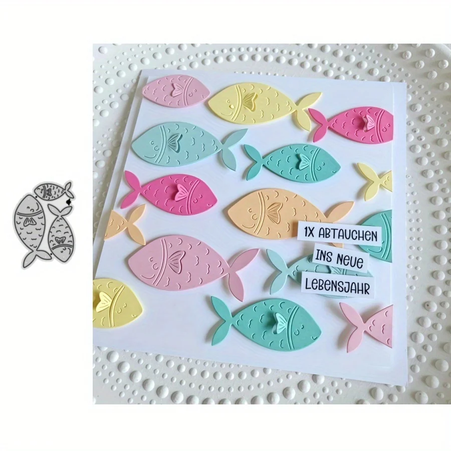 Drei niedliche Rippenfische in verschiedenen Größen, Metall-Stanzformen für DIY-Scrapbooking, Kartenherstellung, Schablonen, Fotoalben