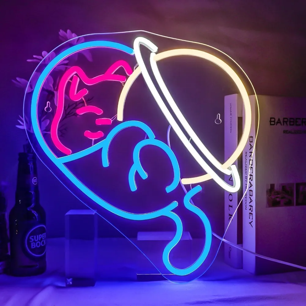 

Astronaut Cat Neon Signs - Blue Light Up Wall Decor for Bedroom Bar Party - Funny Neon Cat Sign Gifts for Kids/Adult/Women