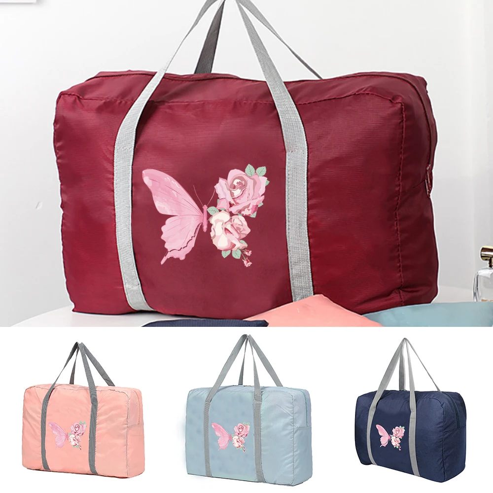 Large Capacity Travel Bags Men Clothing Organize Travel Bag Women Storage Bags  Luggage Bag Handbag Pink Flower Butterfly Series