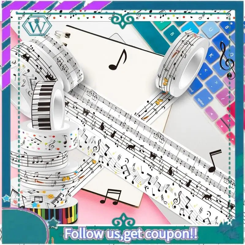 Upgraded Sweet Musical Note Theme Handbook Background DIY Washi Tape Sticker Scrapbooking Material Paper Craft Texture Stationer