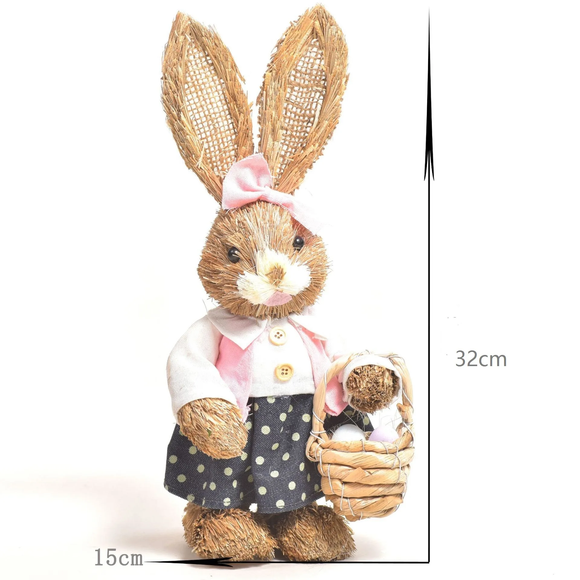 Easter Rabbit Decoration Bunny Figure Cattail Craft Ornament Home Holiday Cute Bunny Home Decoration  Easter Rabbit Decoration