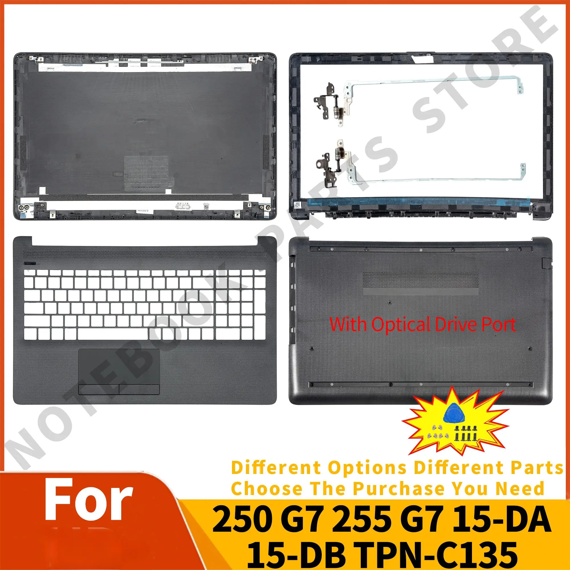 New For 250 G7 255 G7 15-DA 15-DB TPN-C135 TPN-C136 Black LCD Back Cover/Front Bezel/Hinges/Palmrest/Bottom Case L20433-001