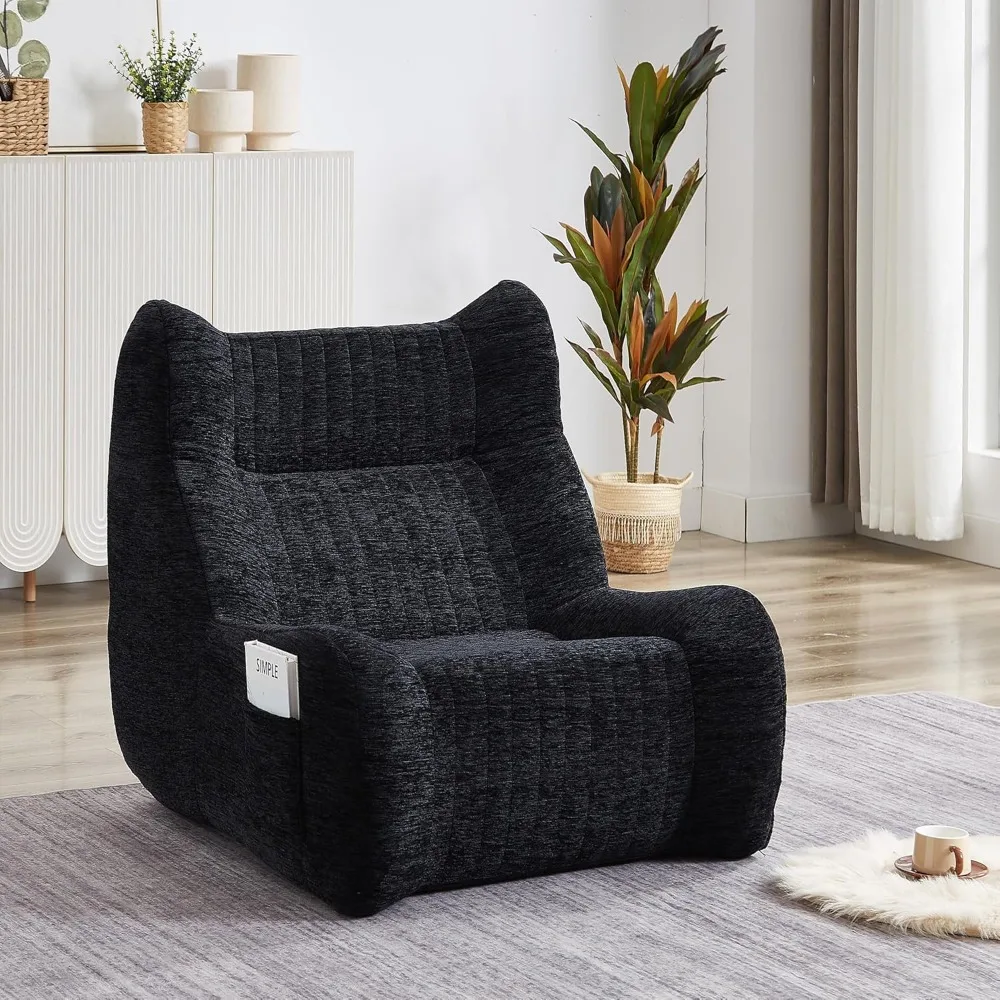 Oversized Bean Bag Chair for Adults with Armrests – Black Lazy Floor Sofa Lounge Accent Chair for Living Room, Bedroom – Comfort