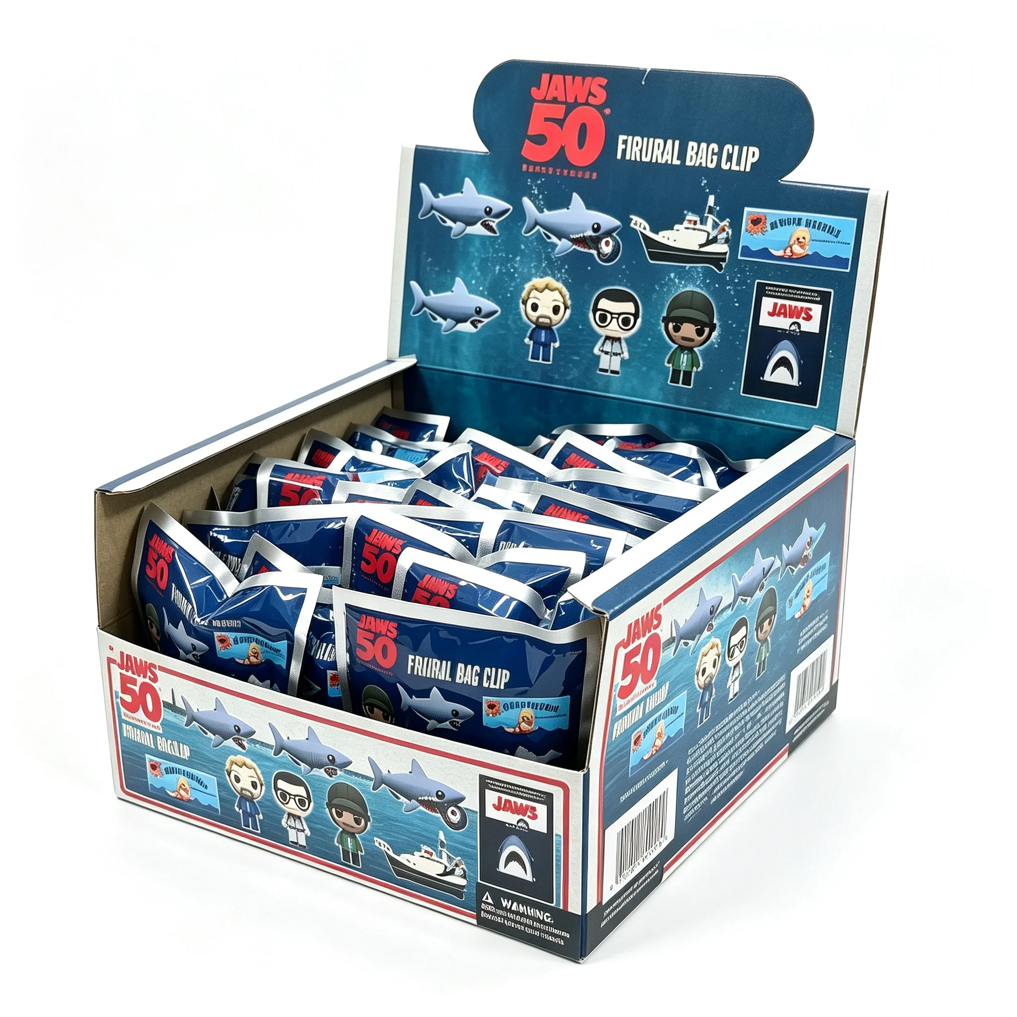 Jaws 50th Anniversary 3D PVC Bag Clip Keychain Blind Bag Mystery Box Movie Shark Chibi Doll Pendant Backpack Charm Full Case