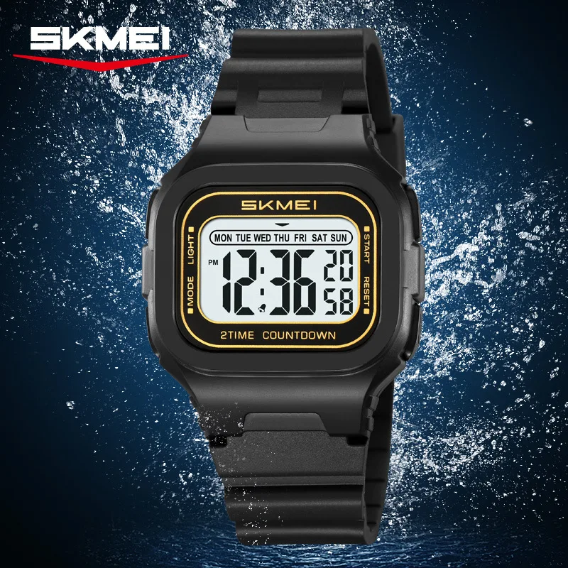 SkmeiOutdoor Sports Student Watch Relógio eletrônico multifuncional à prova d'água Relógio eletrônico quadrado de moda com tempo duplo