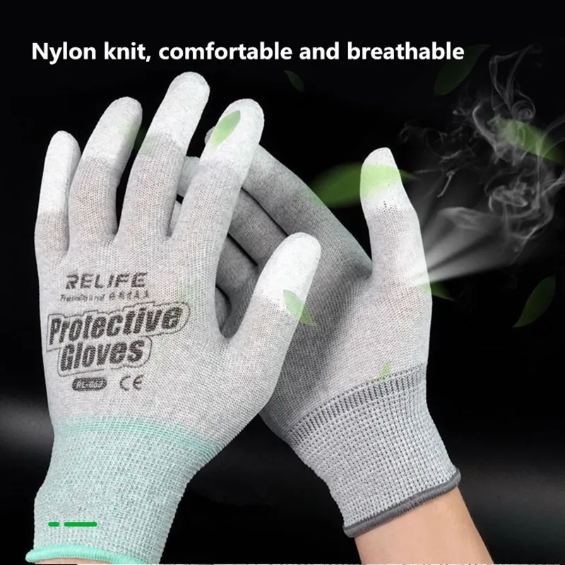 RELIFE RL-063 Anti-Static Gloves For Phone Computer Repair Antiskid ESD Electronic Working Coated Finger Protection Gloves