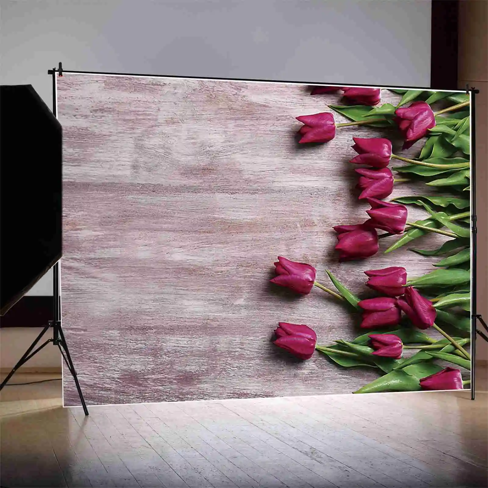 MOON.QG Spring Flower Wooden Backdrops for Product Photography Wood Boards Food Photo Studio Wall Background Birthday Photozone