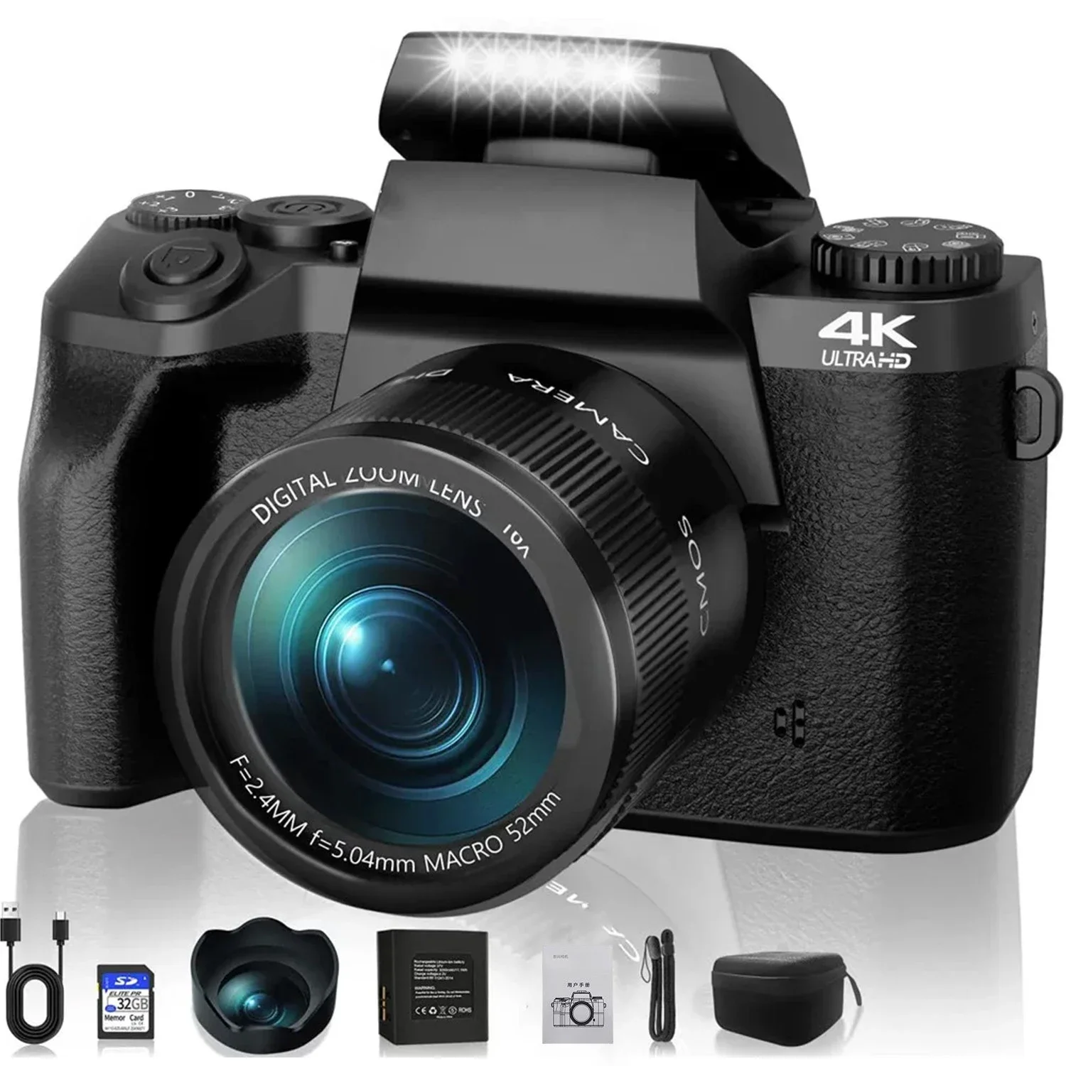 كاميرات صور رقمية 64 ميجابكسل SLR DSLR للتصوير الفوتوغرافي التركيز التلقائي 4K 60FPS كاميرا فيديو مدونة فيديو 4 بوصة شاشة تعمل باللمس كاميرا ويب يوتيوب البث المباشر