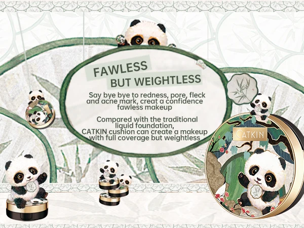 Panda Land Full Coverage Cushion Fondation, Breathable Hydrating Nourishing Poreless Face Makeup Save for Sensitive Skin