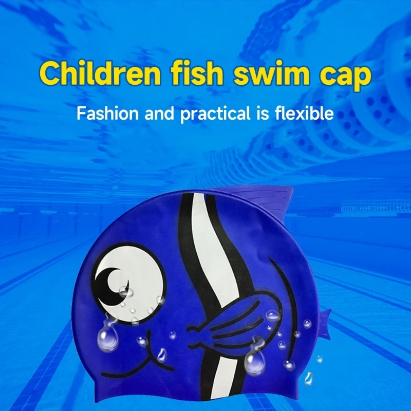 Swimming Cap Swim Hat Cartoon Fish Shark Silicone Waterproof Summer Pool Ear Protector for Girl Boy Baby Kids Children