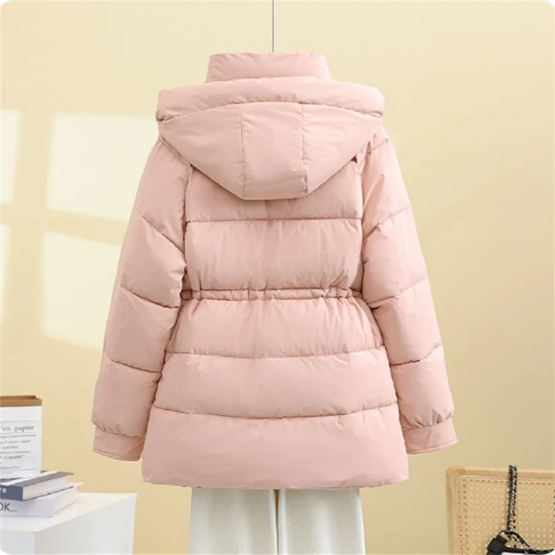 

2025 Winter New Cotton Padded Hooded Jacket Women Fashion Down Cotton Thicke Coat Women Solid Warm Cotton Overcoat Female Parkas