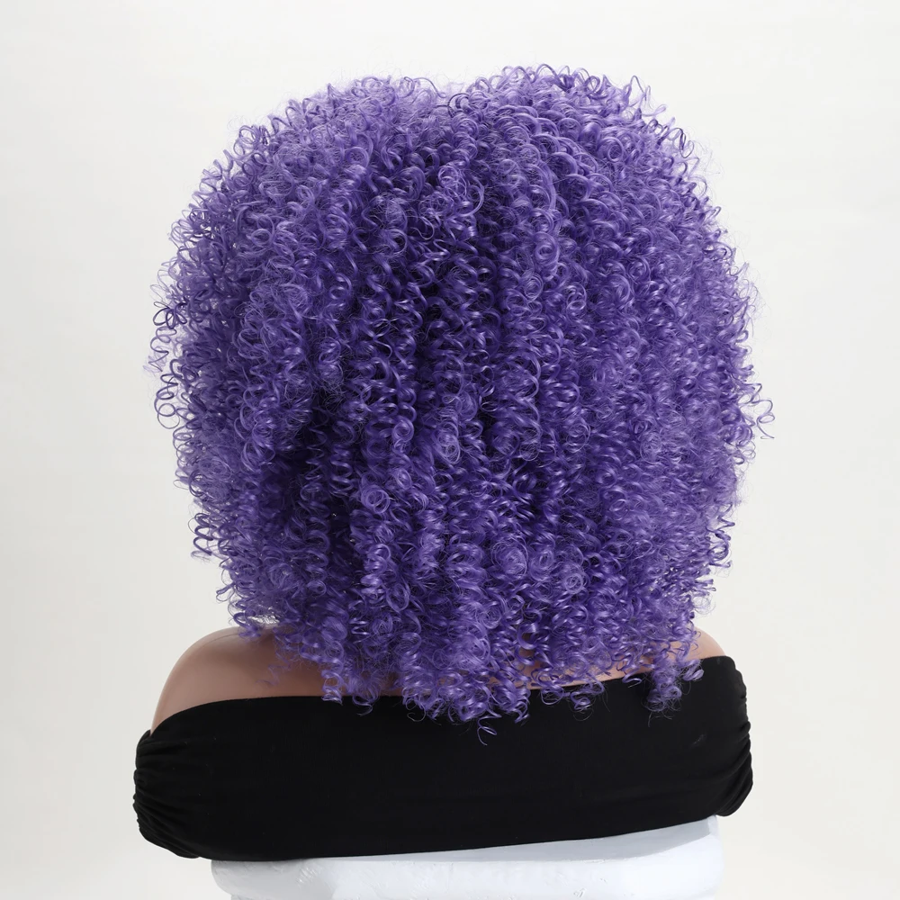 Perruques synthétiques courtes bleu violacé, longueur aux épaules, perruque bouclée crépue pour femmes noires, Concerts quotidiens, fête à thème, Cosplay Halloween