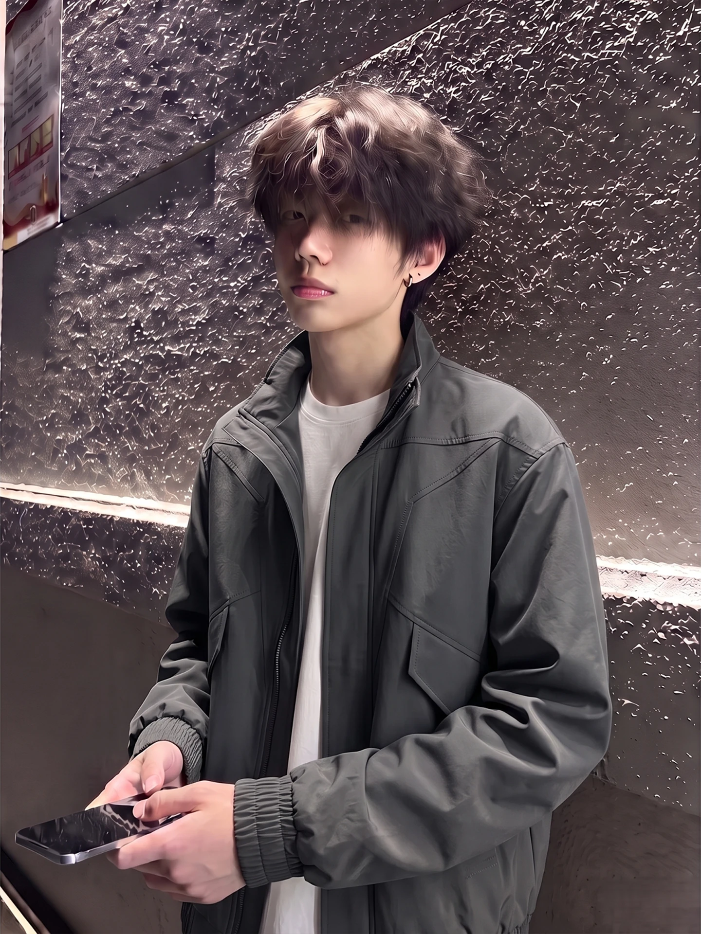 Deep Grey Stand Collar Workwear Jacket Men's Long Sleeve Three Proof Outerwear Autumn Season Trendy Brand High End Feeling