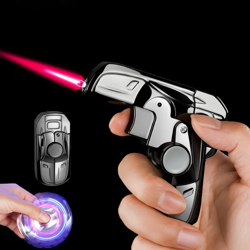 

Windproof Folding Gyroscope Luminous Lighter with Direct Spray Flame Racing Style Inflatable Rotating Decompression Lighter Gift
