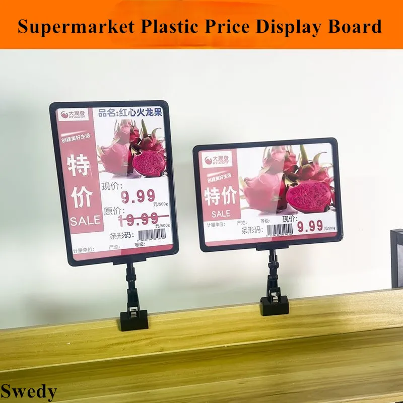 5 Pieces A4 Plastic Rotatable Clip-on Style Merchandise Sign Note Card Paper Price Holder Supermarket Price Label Tag Clip
