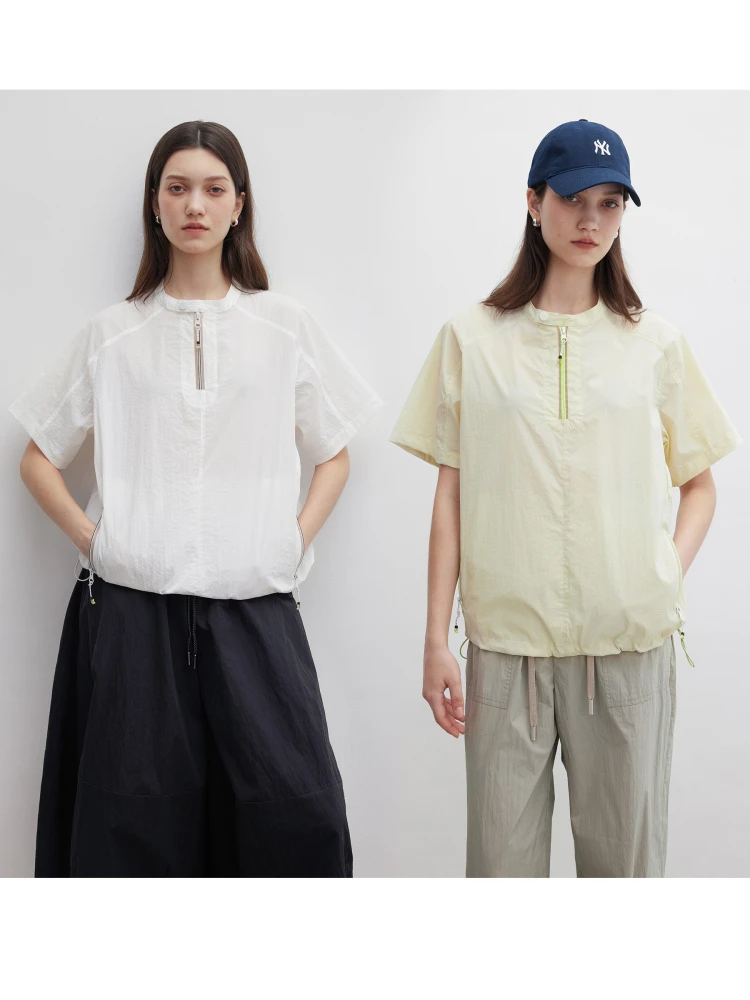 

Модная солнцезащитная накидка с молнией, женская, свободного кроя, из смесового хлопка, с коротким рукавом и воротником-стойкой