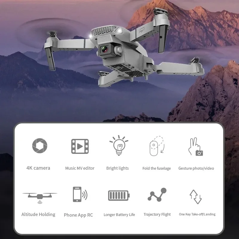 E88 Drone Professional 4K HD Dual Cameras LED Lighting Aerial Photography Omni-directional Foldble RC FPV Toys Helicopter NEW