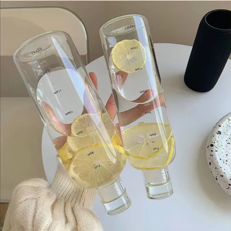Taza graduada por tiempo de estilo Instagram, taza de plástico transparente montada en coche, agua famosa de Internet portátil creativa de gran capacidad