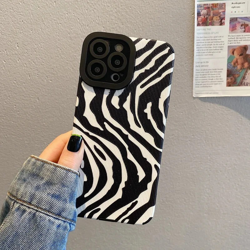 Fashion Zebra Stripe Black White Cases For iPhone 11 13 12 14 15 16 Pro Max Plus Phone Cases Shockproof Silicone Soft Back Cover - náhled 6