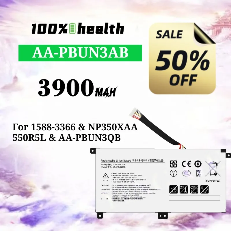 AA-PBUN3AB 3900mAh Laptop Battery for Samsung 1588-3366/NP350XAA/550R5L Lithium Rechargeable Battery