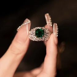 Luxury Real Silver Wedding Rings for Women Asscher cut 3ct Emerald Gemstone Engagement Ring 925 Pure Silver Fine Jewelry