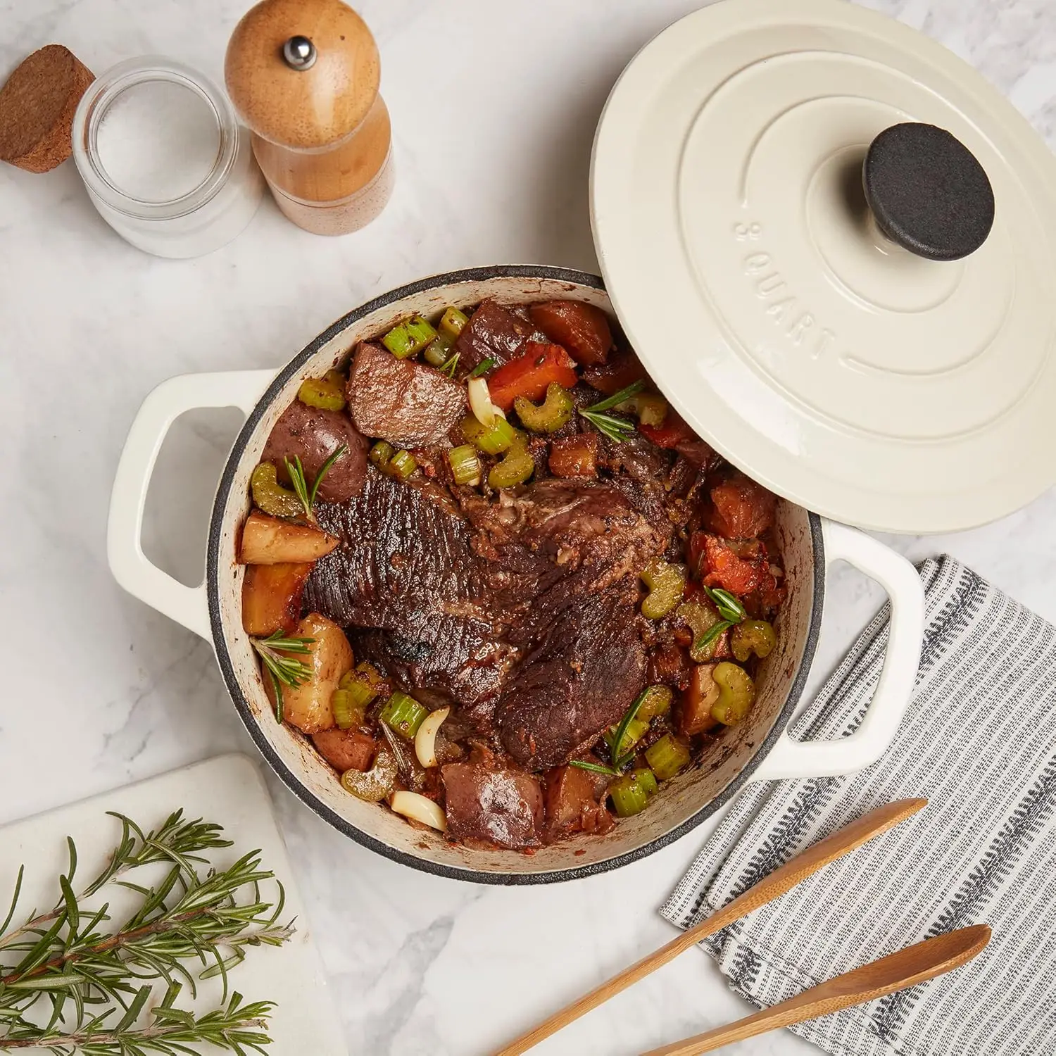 3-квартная эмалированная чугунная голландская духовка с крышкой, цвет слоновой кости