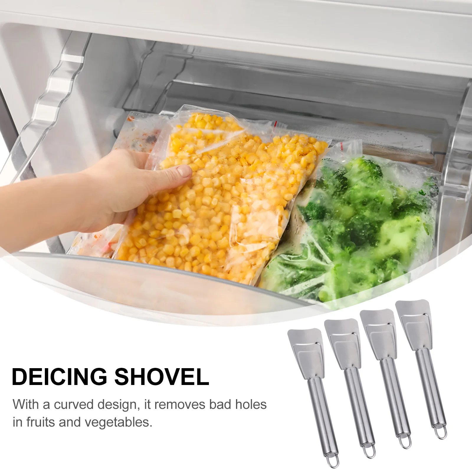 

4Pcs Ice Removal Scoop Stainless Steel Defrost Shovel for Refrigerator Ergonomic Handle with Hanging Hole Tool