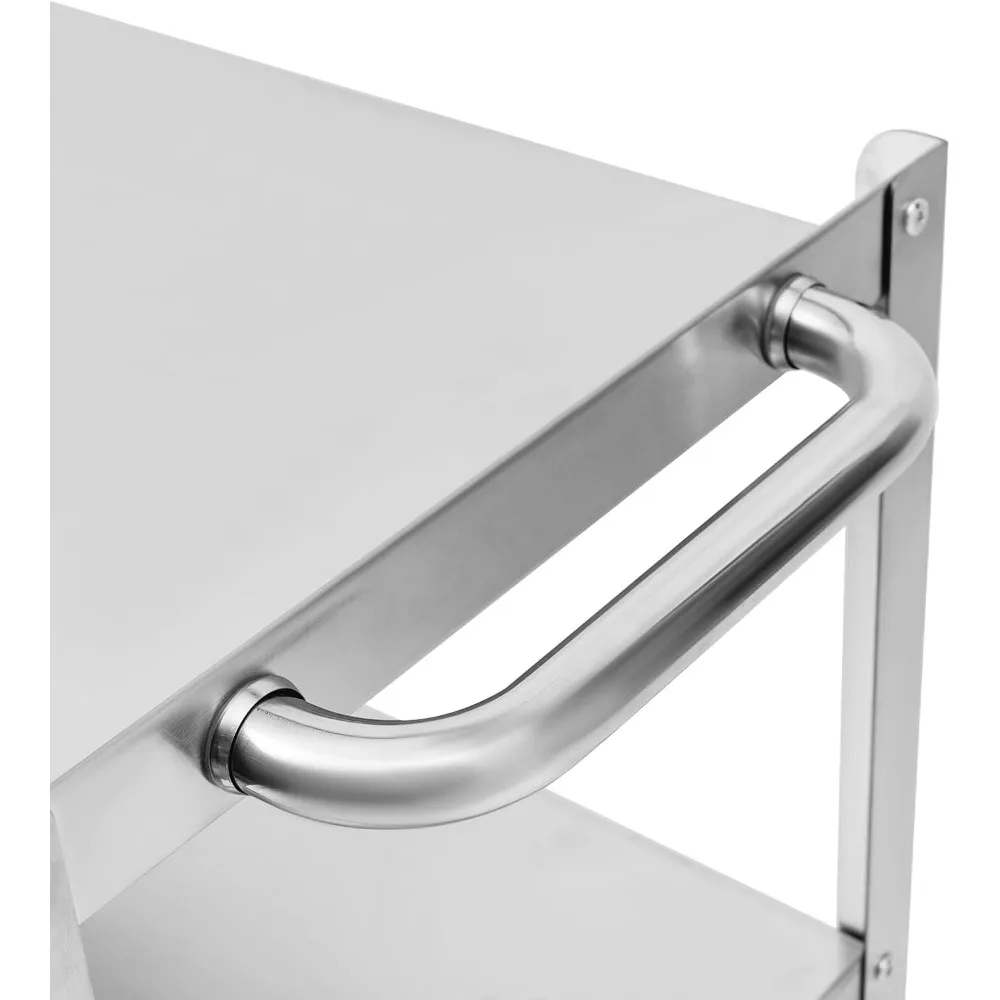 3 Tier Stainless Steel Kitchen Trolley Cart, Foldable Utility Serving Storage Rolling Car Shelf with Wheels, Shelving Unit for H