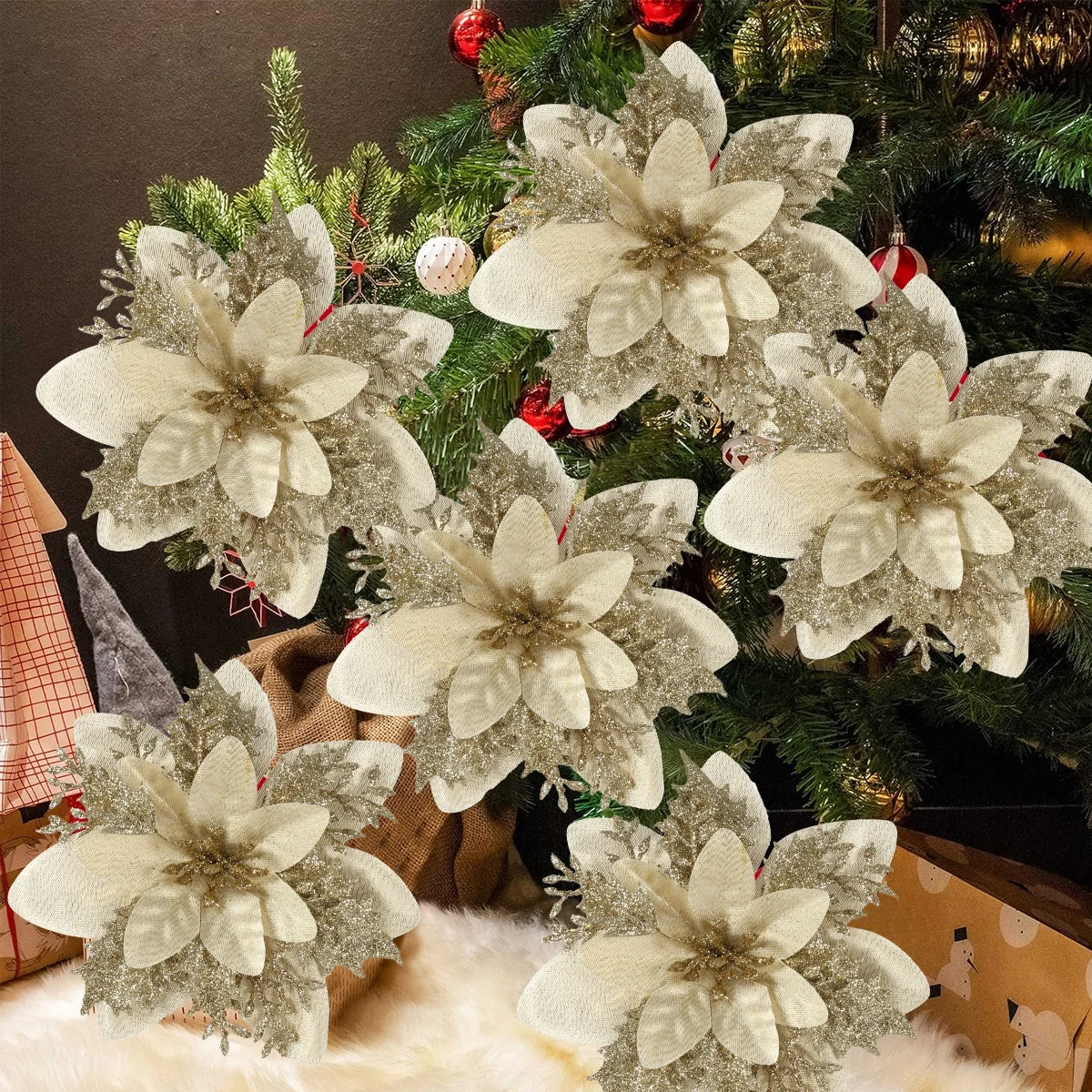 Sztuczne kwiaty świąteczne Wesołych Świąt Dekoracja na przyjęcie 2025 Boże Narodzenie Dekoracja choinki Navidad Natal Prezent na Nowy Rok 2026