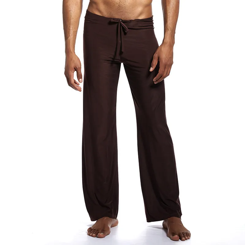 Men Home Pants Sleepwear Solid Color Lace Up Loose Ice Silk Polyester Oversized Pants Yoga Pants Comfortable Breathable Lingerie