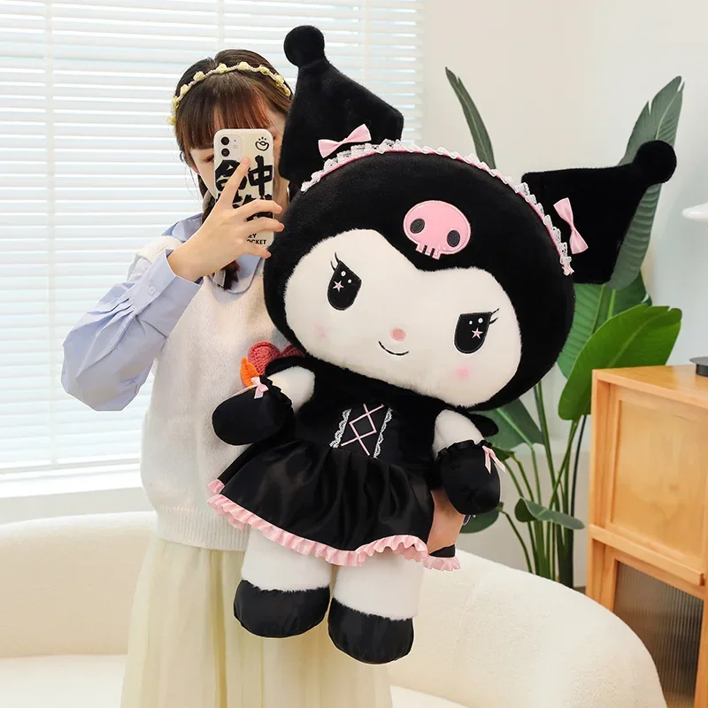 

Кавайная черная Униформа Sanrio большого размера, 80 см, набивное животное Kuromi, плюшевая мультяшная анимационная подушка, кукла, украшение комнаты, игрушка в подарок