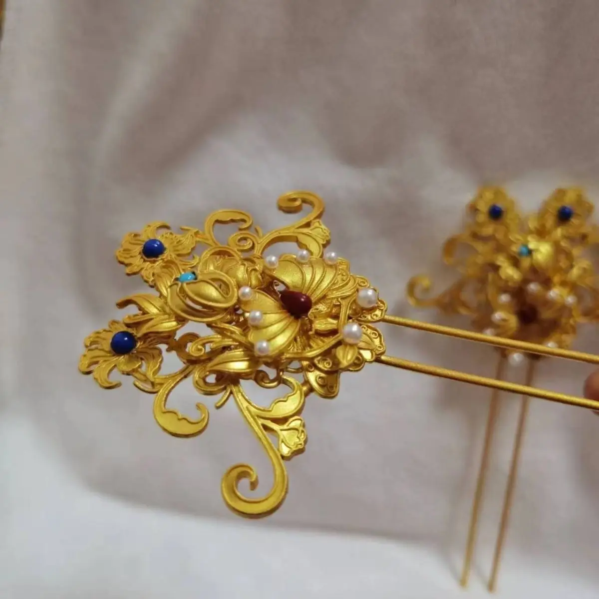 Gold-plated Hair Hairpin Headwear Antique Hanfu Golden Retro Palace Handmade Headwear Antique Jewelry