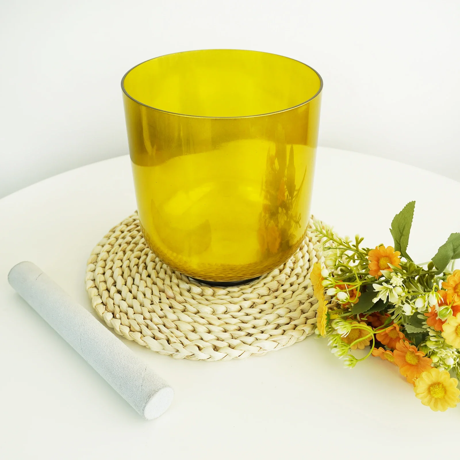 STAR LINKUP 6inch Alchemy Clear Colored Yellow Crystal Singing Bowl Chakra for Sound Healing and Therapy with Mallet
