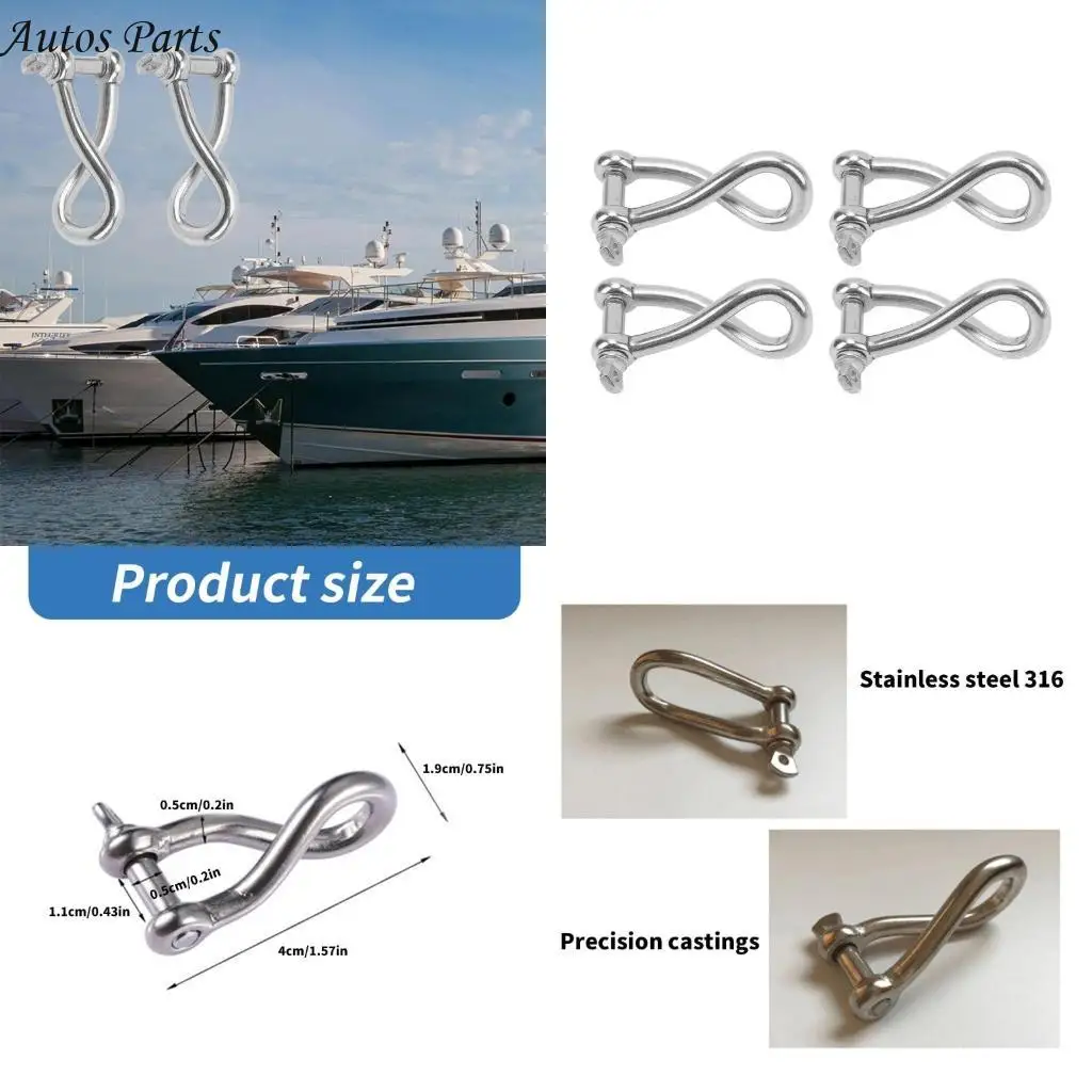 

57BA 4pcs Stainless Steel D Rings Shackles Secure Anchoring Screw Pin Simple Install for Heavy Duty Traction on Boats & Cables
