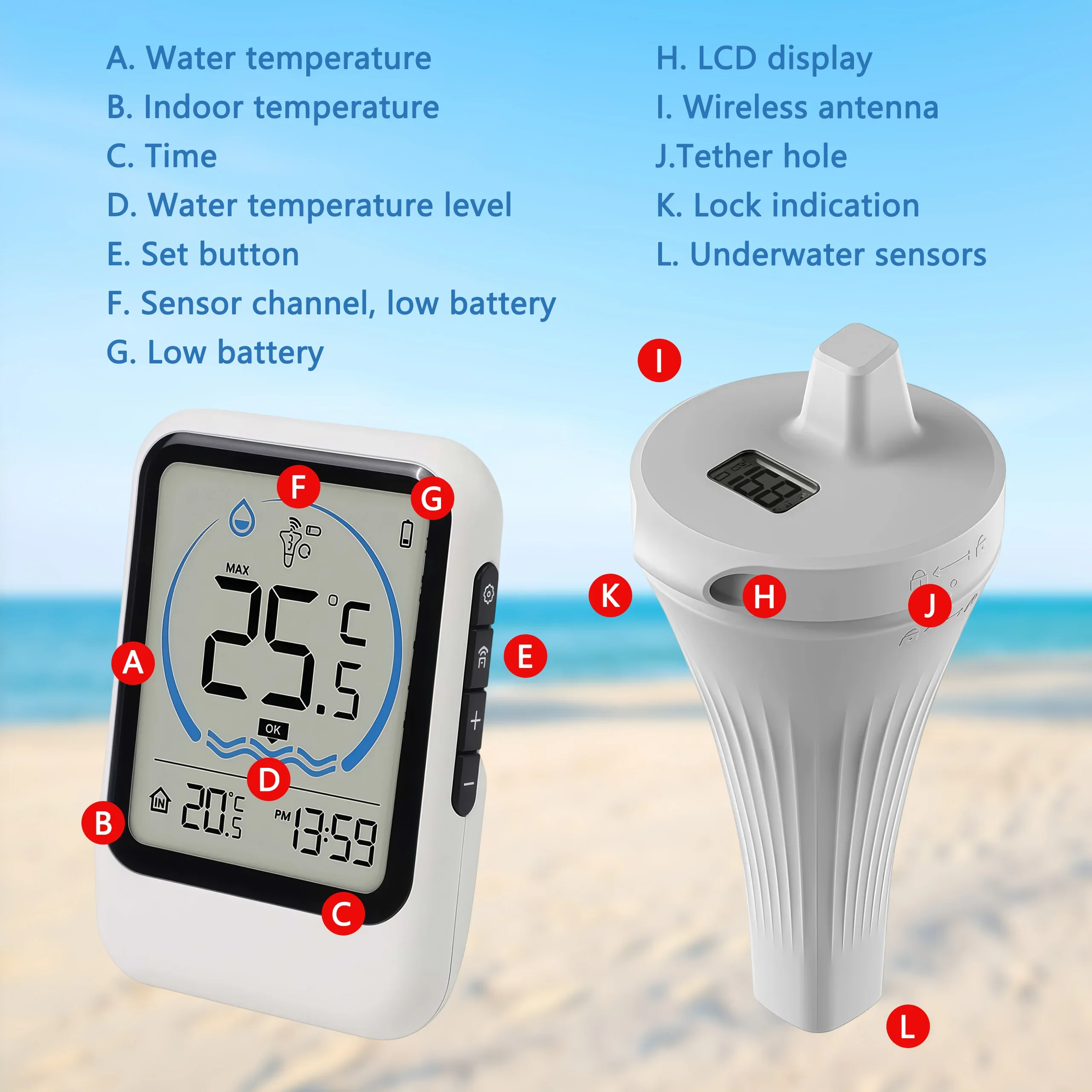Pool Thermometer With Temperature Sensor For Pool Fish Tank Bathtub Water Temperature Gauge Monitor Device