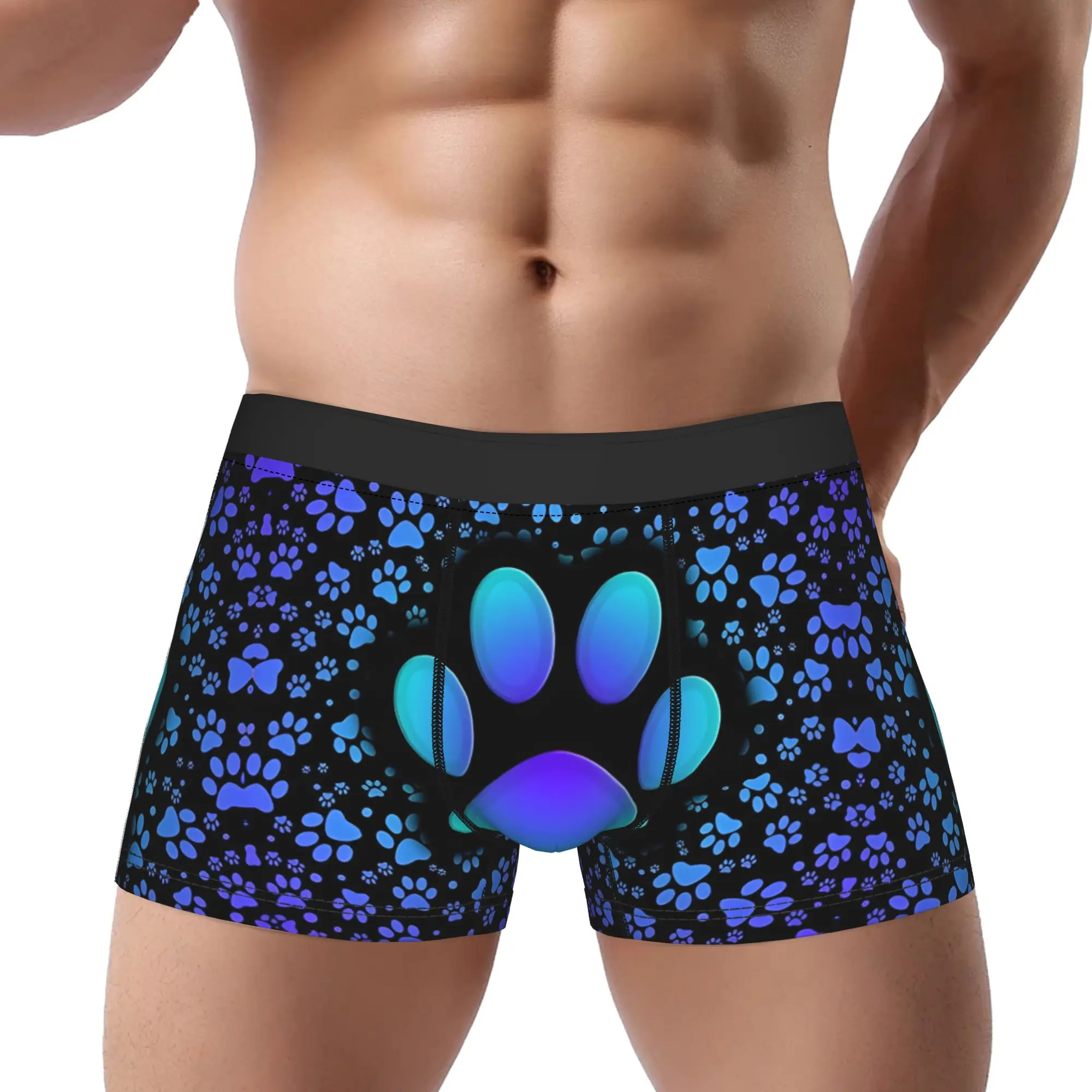 Magical Pet Paws Turquoise Blue Animal Lovers Underpants Homme Panties Man Underwear animal Print Shorts Boxer Briefs
