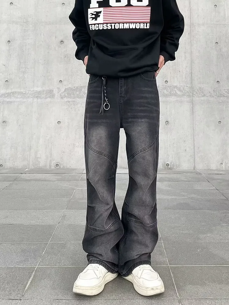 2024 Spodnie Y2K Fashion Vintage Black Pleated Stacked Baggy Jeans Pants For Men Clothes Straight Casual Luxury Long Trousers