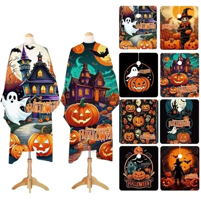 Halloween Hairdressing Cape Pumpkin Ghost Design Professional Salon Gown Funny Costume Party Apparel Gift for Stylists