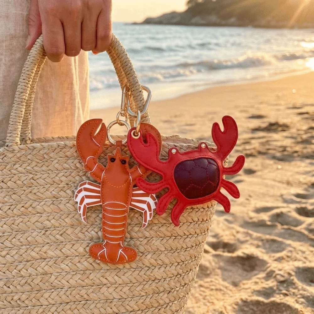 Multi-color Beach Style Pu Leather Lobster Pendant Cute Hanger Pu Crab Keychain Fashion Summer Bag Charm Car Keyring