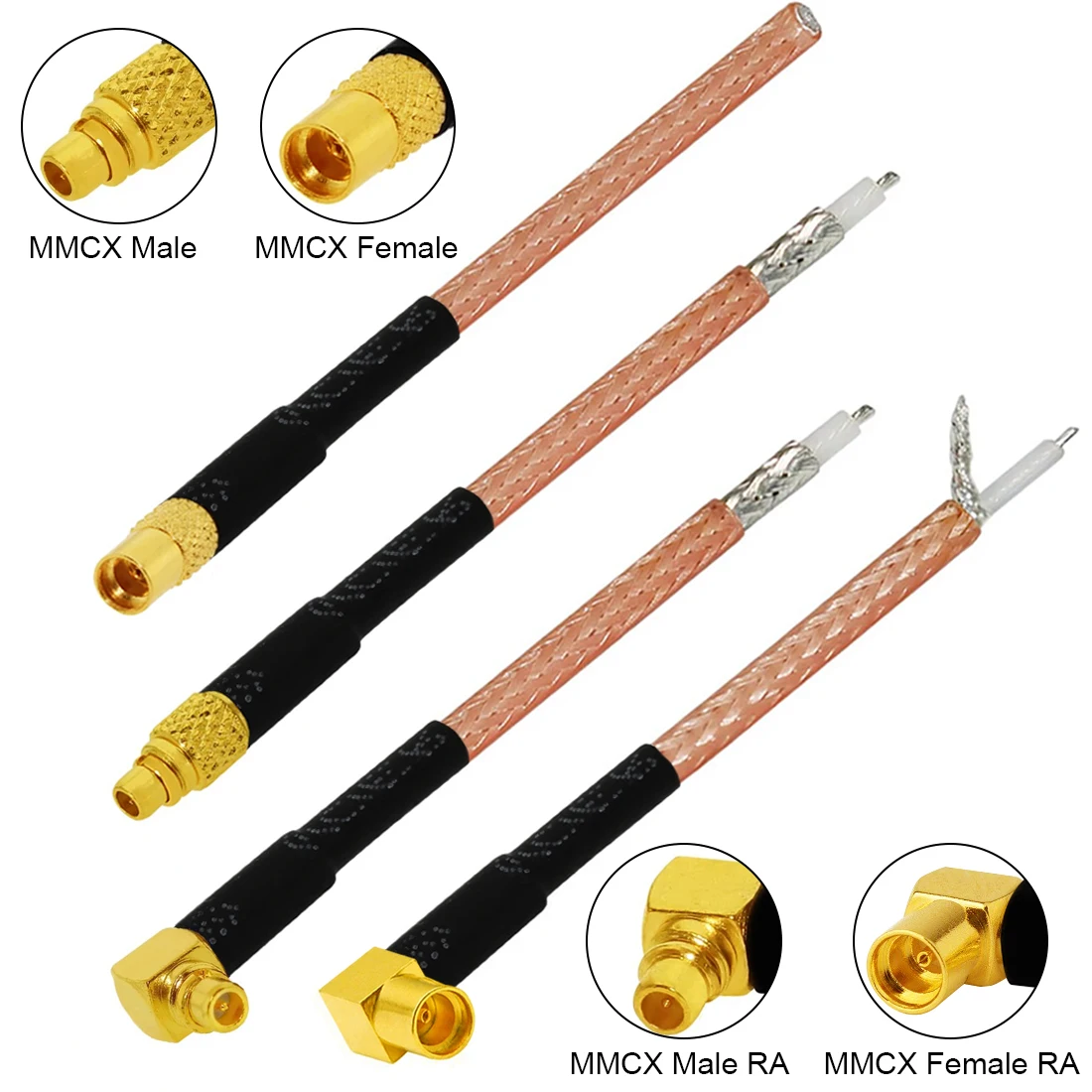 1PC MMCX Male Female Plug Jack RG316 Cable Other End No Connector/Exposed/Fork Soldering Customized NEW