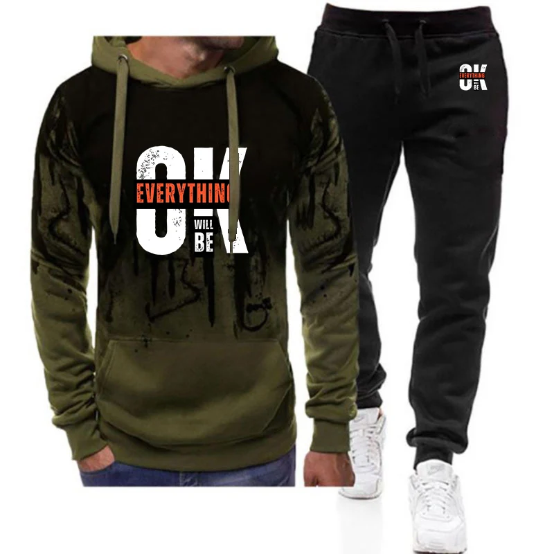 Everything Will Be Ok Logo Print Spring And Autumn 2026 Men's Premium Versatile Hoodies Leisure Sports Long Pants Suits