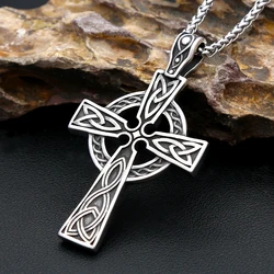 Large Size Vintage Nordic Cross Necklace For Men Stainless Steel Viking Celtic Knot Pendant Amulet Jewelry Gift Dropshipping